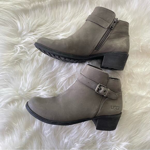 UGG | Women’s Bellamy Nubuck Tan Grey Buckles Water Resistant Bootie Ankle Boots - Picture 7 of 11